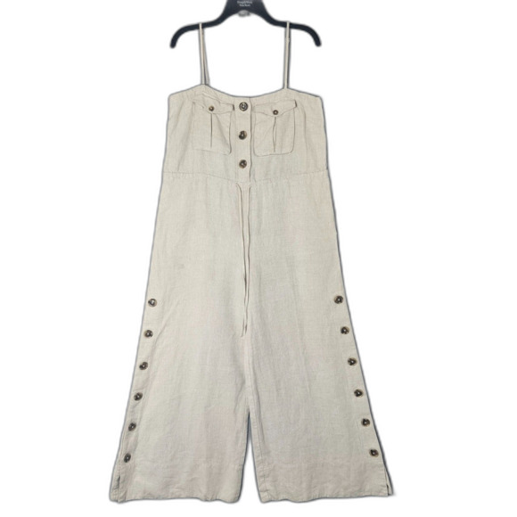 SHONA JOY Sz 10 Aluaro Safari Drawstring Jumpsuit Linen $340 Pilazzo Wide Leg - Picture 2 of 13